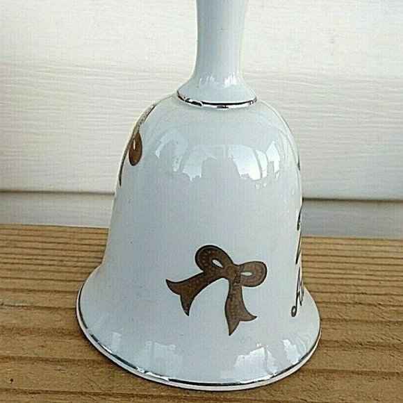 VTG 25th Porcelain Wedding Anniversary Bell White - Picture 4 of 6